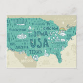 Doodle Map USA Postkarte (Vorderseite)