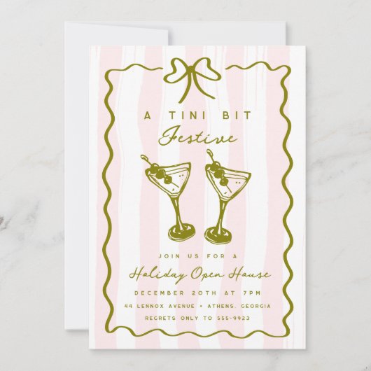 Doodle Martini Festive Funky Bow Weihnachts-Party Einladung (Vorderseite)