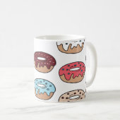 Doodle mehrfarbiger Donuts Hintergrund. Kaffeetasse (VorderseiteRechts)