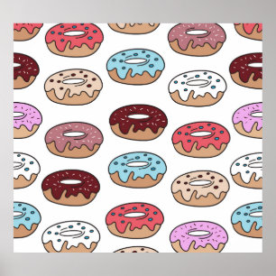 Doodle mehrfarbiger Donuts Hintergrund. Poster