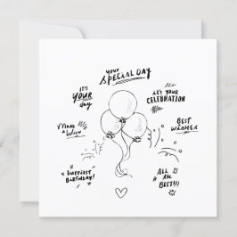Doodle Modern Balloon Happy Birthday Card Einladung