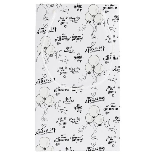 Doodle Modern Balloon Happy Birthday Kleine Geschenktüte (Rückseite)