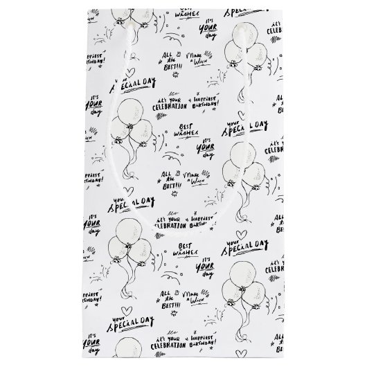 Doodle Modern Balloon Happy Birthday Kleine Geschenktüte (Vorderseite)
