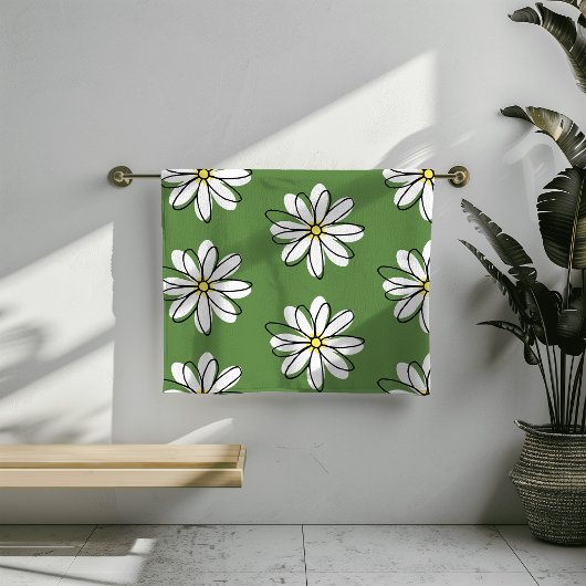 Doodle Modern Daisy Green Badezimmer Dekoration Badhandtuch Set