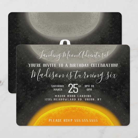 Doodle Moon Art Abenteuer Geburtstag Einladung (Vorne/Hinten)