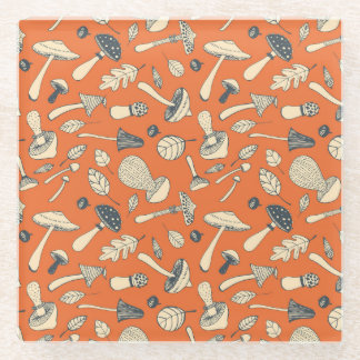 Doodle Mushroom Vintag Nahtloses Wallpaper Glasuntersetzer