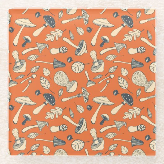 Doodle Mushroom Vintag Nahtloses Wallpaper Glasuntersetzer (Vorderseite)