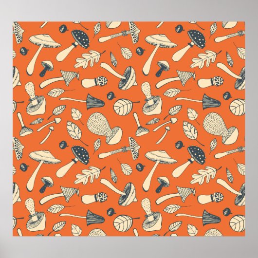 Doodle Mushroom Vintag Nahtloses Wallpaper Poster (Vorne)