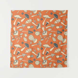 Doodle Mushroom Vintag Nahtloses Wallpaper Wandteppich