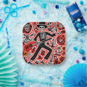 💀 Doodle Musiker skelett Día de Muertos Pappteller