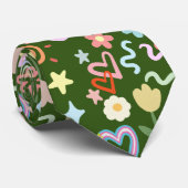 Doodle-Muster pastellfarben D Green BG Krawatte (Gerollt)