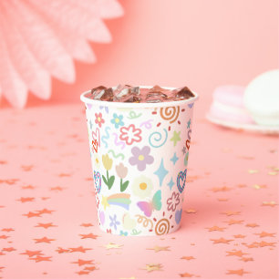 Doodle-Muster pastellfarben Pappbecher