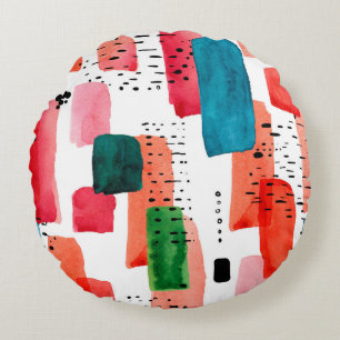 Doodle nahtloses Muster der Aquarellfarben orange  Rundes Kissen