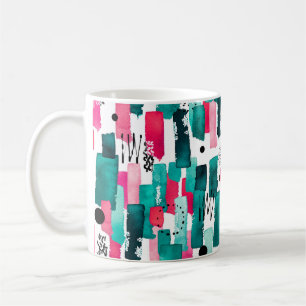 Doodle Nahtloses Muster von Aquarellfarbe Rosa und Kaffeetasse