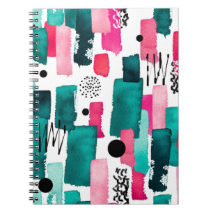 Doodle Nahtloses Muster von Aquarellfarbe Rosa und Notizblock