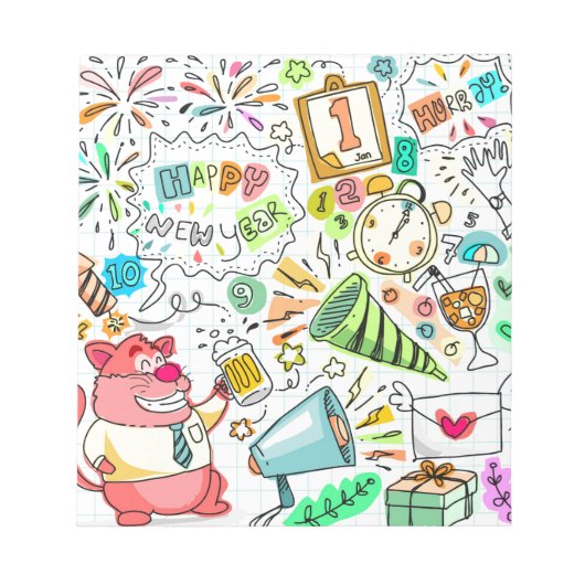 Doodle-Neujahr-Party Notizblock (Vorderseite)