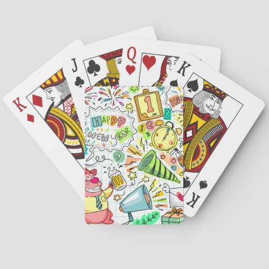 Doodle-Neujahr-Party Spielkarten (Rückseite)