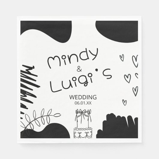 Doodle Organic Shapes Script Wedding Serviette (Vorderseite)