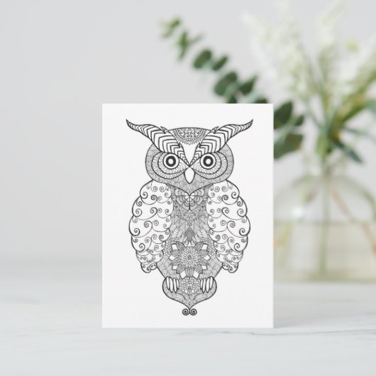 Doodle Owl Postkarte (Stehend Vorderseite)