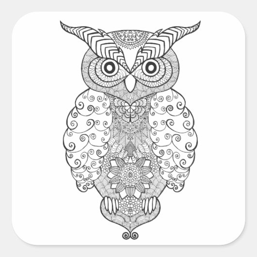 Doodle Owl Quadratischer Aufkleber (Vorderseite)