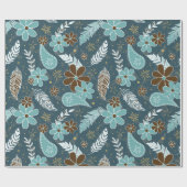 Doodle Paisfieder feathers Blume boho Muster aquam Geschenkpapier (Flach)