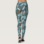 Doodle Paisfieder feathers Blume boho Muster aquam Leggings (Rückseite)