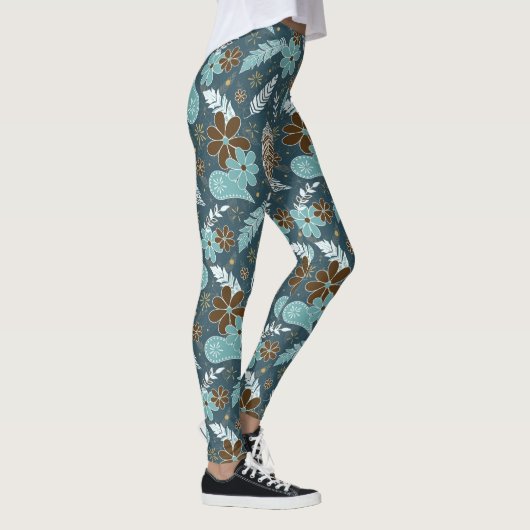 Doodle Paisfieder feathers Blume boho Muster aquam Leggings (Rechts)