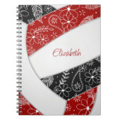Doodle Paisfieder Federn roten schwarzen Boho Voll Notizblock (Vorderseite)