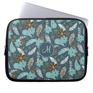 Doodle Paisley Federblume boho Muster aquamarin Laptopschutzhülle