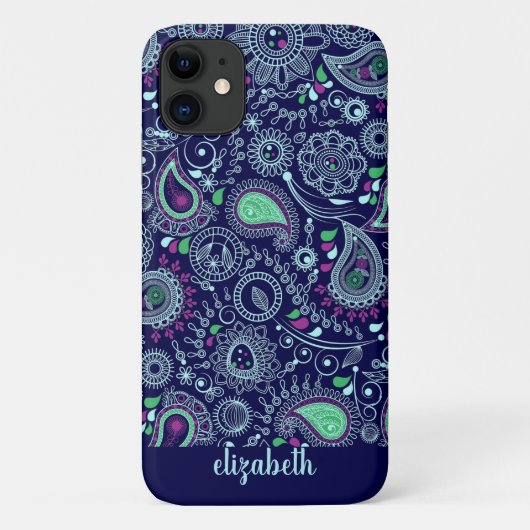 Doodle Paisley Muster dunkelblau Case-Mate iPhone Hülle (Rückseite)
