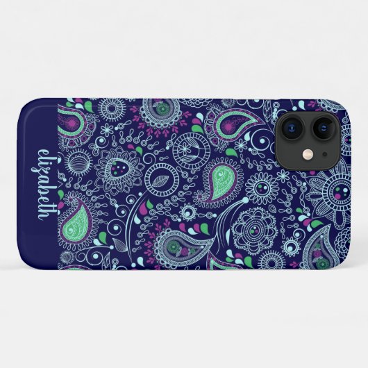 Doodle Paisley Muster dunkelblau Case-Mate iPhone Hülle (Rückseite (Horizontal))