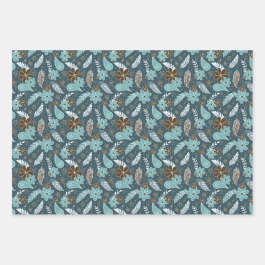 Doodle Paislies Federn Blume 3 Farbvielfalt Geschenkpapier Set (Vorderseite 3)