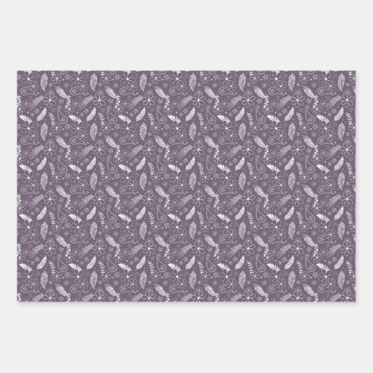 Doodle Paislies Federn Blume 3 Farbvielfalt Geschenkpapier Set (Vorderseite 2)