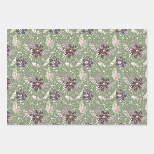 Doodle Paislies Federn Blume 3 Farbvielfalt Geschenkpapier Set (Vorderseite)