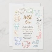Doodle Party Tiere 1. Geburtstag Einladung (Vorderseite)
