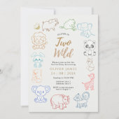 Doodle Party Tiere 2. Geburtstag Einladung (Vorderseite)