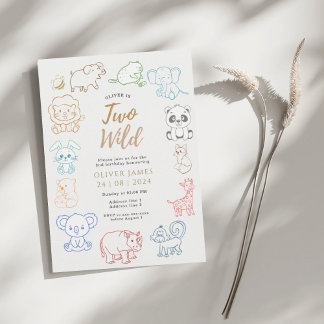 Doodle Party Tiere 2. Geburtstag Einladung