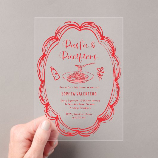 Doodle Pasta and Pacifiers Baby Shower  Acryleinladungen (Insitu (Handheld))