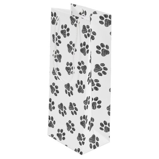 Doodle Paws, Dog Paws, Black Paws Geschenktüte Für Weinflaschen (Rückseite Schrägansicht)