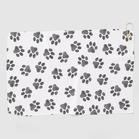 Doodle Paws, Dog Paws, Black Paws Golfhandtuch (Horizontal)