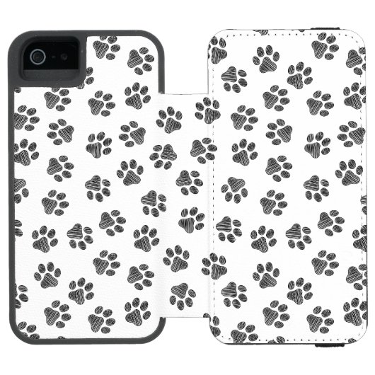 Doodle Paws, Dog Paws, Black Paws Incipio iPhone Geldbeutel-Hülle (Folio Geöffnet)
