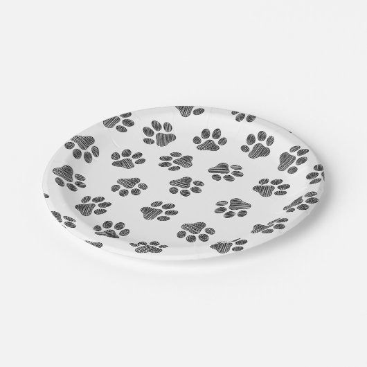 Doodle Paws, Dog Paws, Black Paws Pappteller (Schrägansicht)
