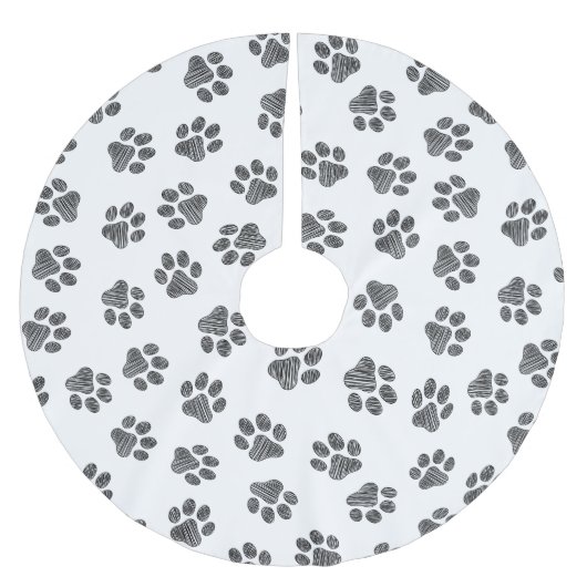 Doodle Paws, Dog Paws, Black Paws Polyester Weihnachtsbaumdecke (Vorderseite)