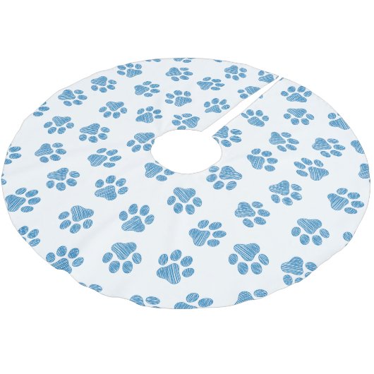 Doodle Paws, Dog Paws, Blue Paws Polyester Weihnachtsbaumdecke (Schrägansicht)