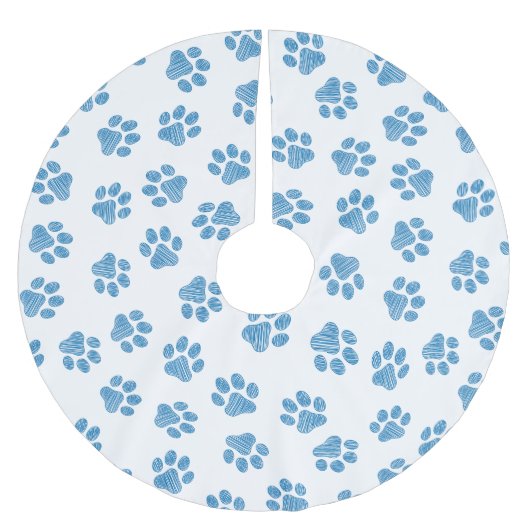 Doodle Paws, Dog Paws, Blue Paws Polyester Weihnachtsbaumdecke (Vorderseite)