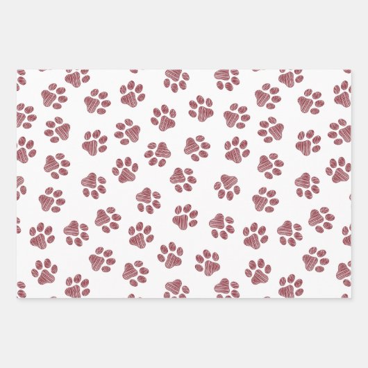 Doodle Paws, Dog Paws, Burgund Paws Geschenkpapier Set (Vorderseite 3)