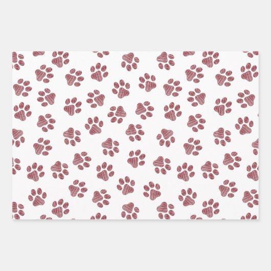 Doodle Paws, Dog Paws, Burgund Paws Geschenkpapier Set (Vorderseite)