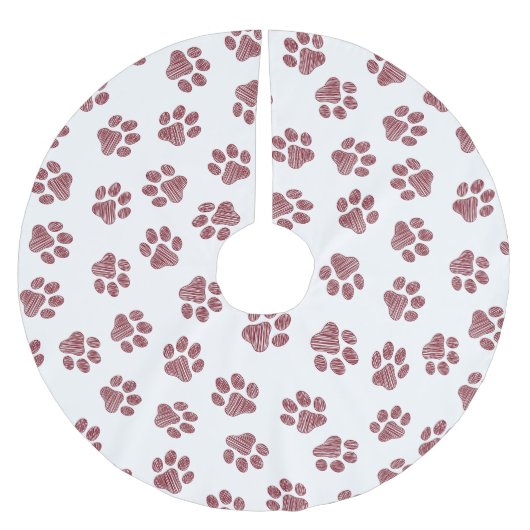 Doodle Paws, Dog Paws, Burgund Paws Polyester Weihnachtsbaumdecke (Vorderseite)