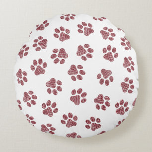 Doodle Paws, Dog Paws, Burgund Paws Rundes Kissen