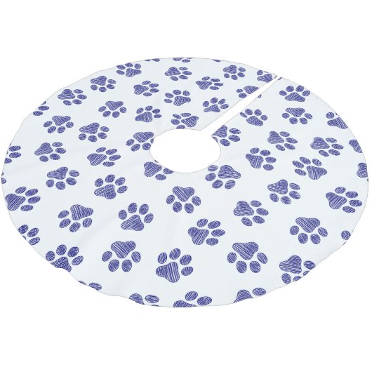 Doodle Paws, Hundepaws, blaue Paws, undurchsichtig Polyester Weihnachtsbaumdecke (Schrägansicht)